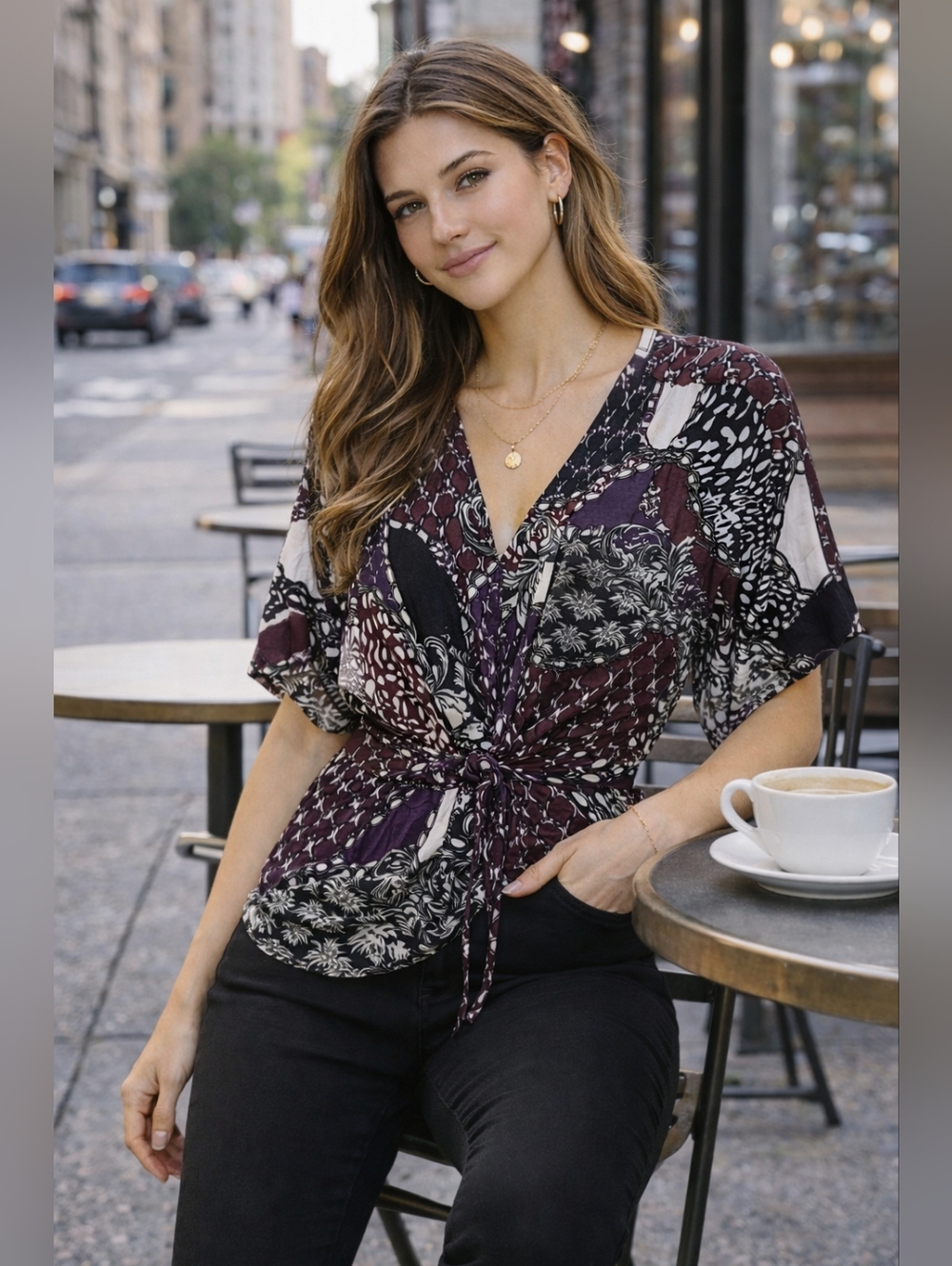Whimsigoth Boho Wrap Blouse Cinch Waist Top Dark Academia Vibe XL - Picture 5 of 12